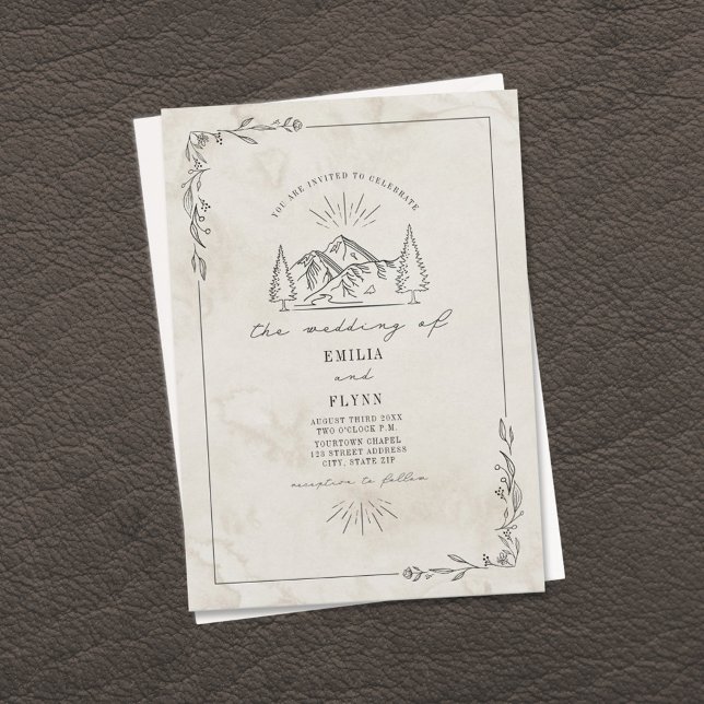 Line Art Woodland Mountain Hochzeit Einladung (Von Creator hochgeladen)