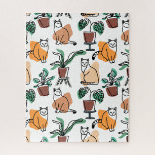 Line Art zeichnend Katzen und Blume