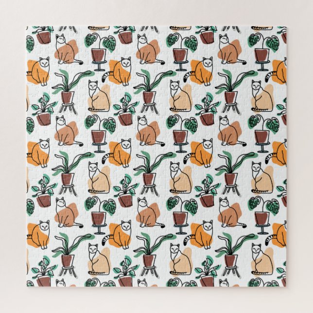 Line Art zeichnend Katzen und Blume (Vertikal)