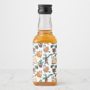 Line Art zeichnend Katzen und Blume Alkoholflaschenetikett