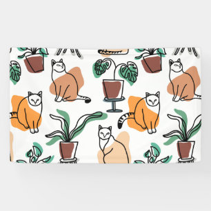 Line Art zeichnend Katzen und Blume Banner