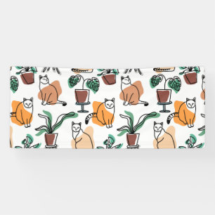 Line Art zeichnend Katzen und Blume Banner
