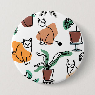 Line Art zeichnend Katzen und Blume Button