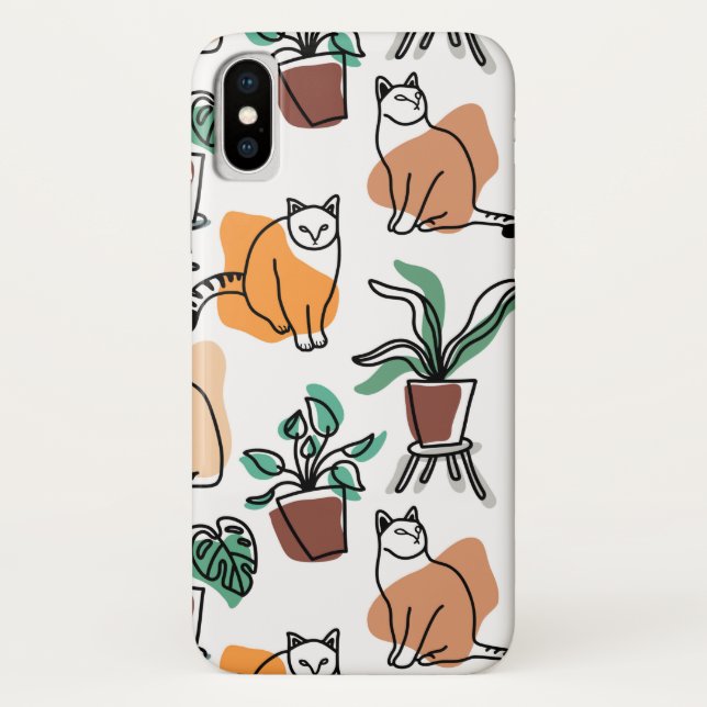 Line Art zeichnend Katzen und Blume Case-Mate iPhone Hülle (Rückseite)