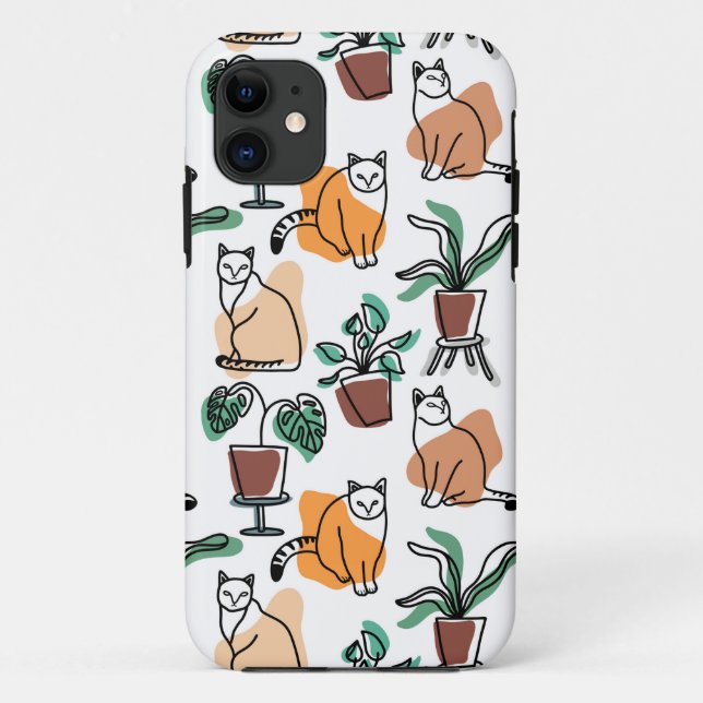 Line Art zeichnend Katzen und Blume Case-Mate iPhone Hülle (Rückseite)