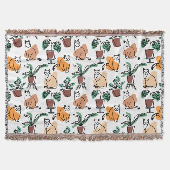 Line Art zeichnend Katzen und Blume Decke (Vorderseite)