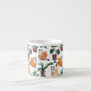 Line Art zeichnend Katzen und Blume Espressotasse