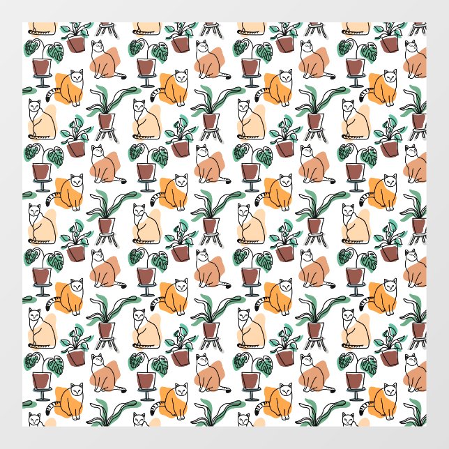 Line Art zeichnend Katzen und Blume Fensteraufkleber (Blatt)