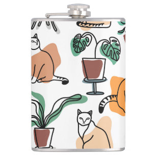 Line Art zeichnend Katzen und Blume Flachmann