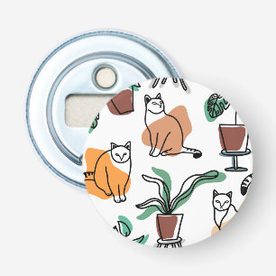 Line Art zeichnend Katzen und Blume Flaschenöffner
