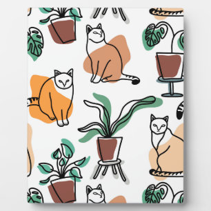Line Art zeichnend Katzen und Blume Fotoplatte