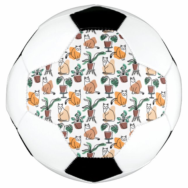 Line Art zeichnend Katzen und Blume Fußball (Vorderseite)