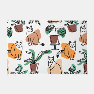 Line Art zeichnend Katzen und Blume Fußmatte