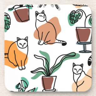 Line Art zeichnend Katzen und Blume Getränkeuntersetzer