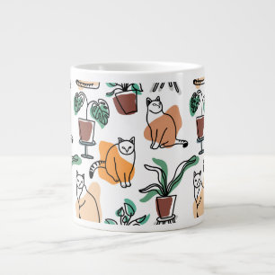 Line Art zeichnend Katzen und Blume Jumbo-Tasse
