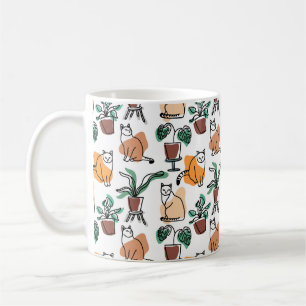Line Art zeichnend Katzen und Blume Kaffeetasse
