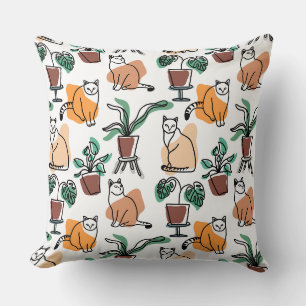 Line Art zeichnend Katzen und Blume Kissen