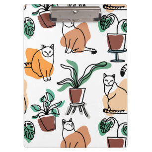 Line Art zeichnend Katzen und Blume Klemmbrett