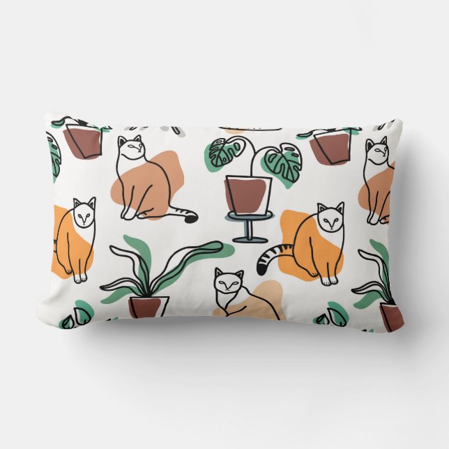 Line Art zeichnend Katzen und Blume Lendenkissen (Vorderseite)