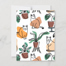 Line Art zeichnend Katzen und Blume Magneteinladung
