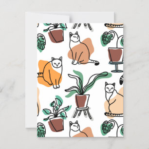 Line Art zeichnend Katzen und Blume Magneteinladung