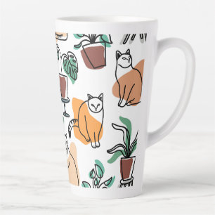 Line Art zeichnend Katzen und Blume Milchtasse