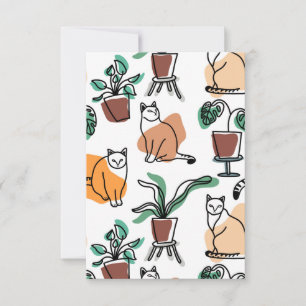 Line Art zeichnend Katzen und Blume RSVP Karte