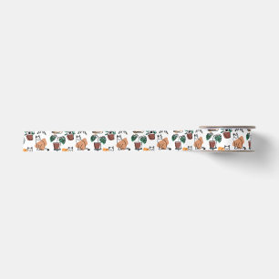 Line Art zeichnend Katzen und Blume Satinband