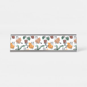 Line Art zeichnend Katzen und Blume Schreibtischnamensplakette