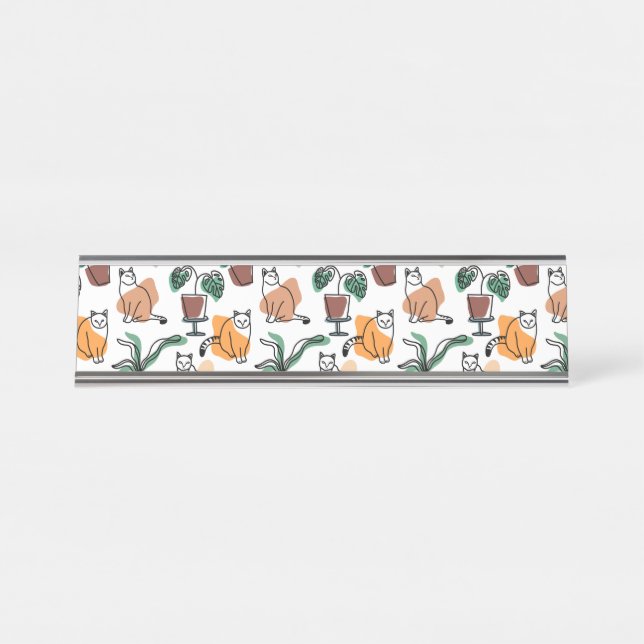 Line Art zeichnend Katzen und Blume Schreibtischnamensplakette (Vorderseite )