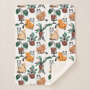 Line Art zeichnend Katzen und Blume Sherpadecke