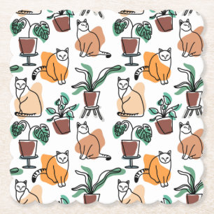 Line Art zeichnend Katzen und Blume Untersetzer