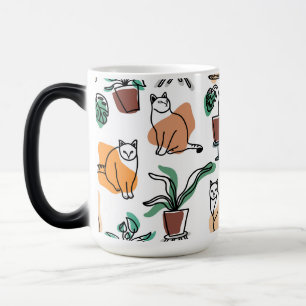 Line Art zeichnend Katzen und Blume Verwandlungstasse