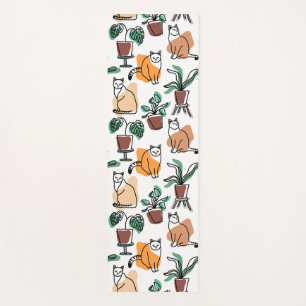 Line Art zeichnend Katzen und Blume Yogamatte