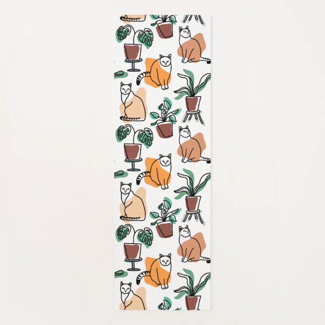 Line Art zeichnend Katzen und Blume Yogamatte (Vorderseite)