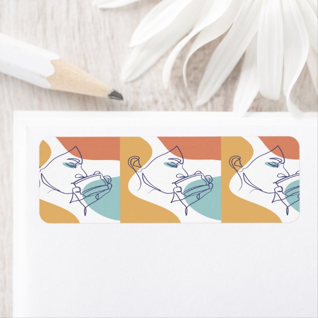 Line Art zeichnend Poster der Frau Kaffee trinken (Insitu)