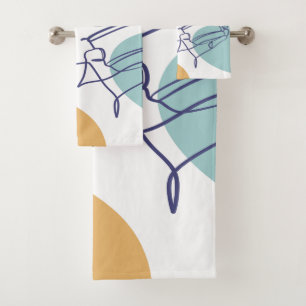 Line Art zeichnend Poster der Frau Kaffee trinken Badhandtuch Set