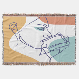 Line Art zeichnend Poster der Frau Kaffee trinken Decke