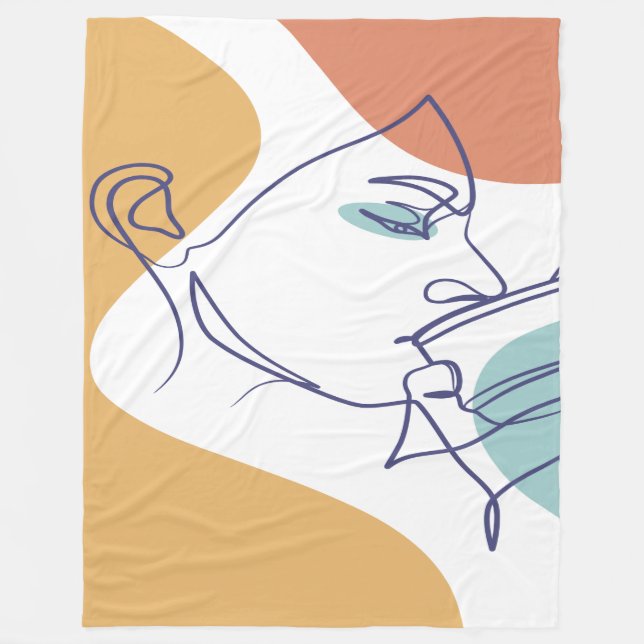 Line Art zeichnend Poster der Frau Kaffee trinken Fleecedecke (Vorderseite)