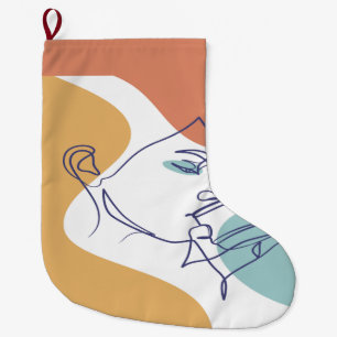 Line Art zeichnend Poster der Frau Kaffee trinken Großer Weihnachtsstrumpf