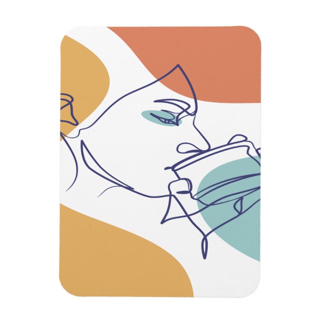 Line Art zeichnend Poster der Frau Kaffee trinken Magnet (Vertikal)