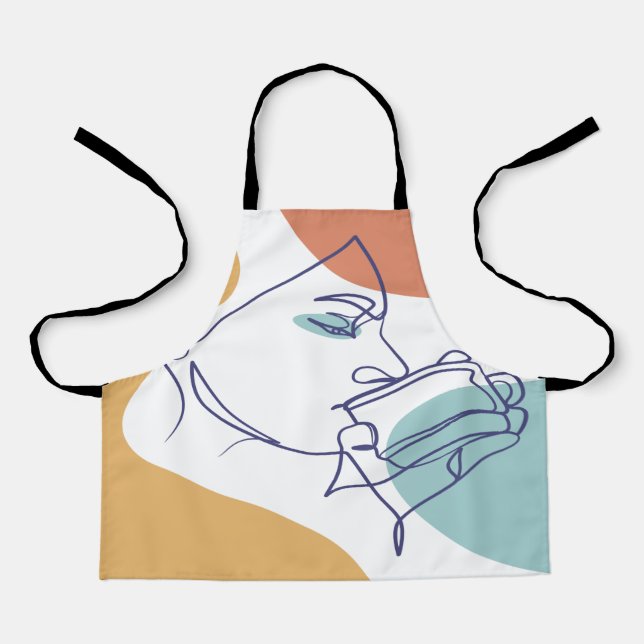 Line Art zeichnend Poster der Frau Kaffee trinken Schürze (Vorderseite)