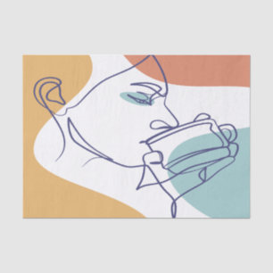 Line Art zeichnend Poster der Frau Kaffee trinken Seidenpapier