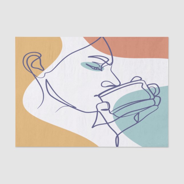 Line Art zeichnend Poster der Frau Kaffee trinken Seidenpapier (Vorderseite)