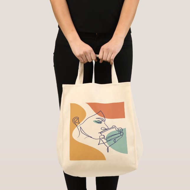 Line Art zeichnend Poster der Frau Kaffee trinken Tragetasche (Vorderseite (Produkt))