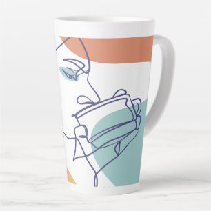 Line-Art-Zeichnung Poster einer Frau, die Kaffee t Milchtasse