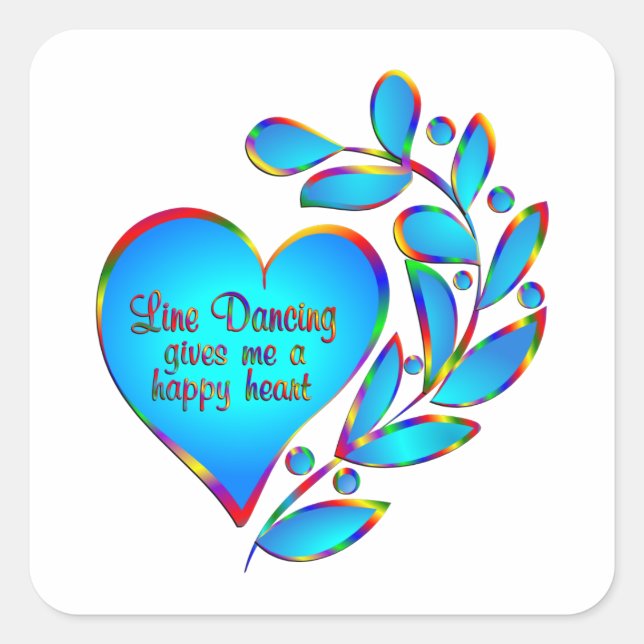 Line Dancing Happy Heart Quadratischer Aufkleber (Vorderseite)