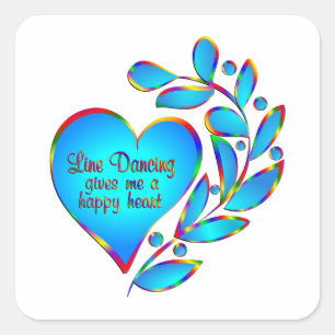 Line Dancing Happy Herz Quadratischer Aufkleber