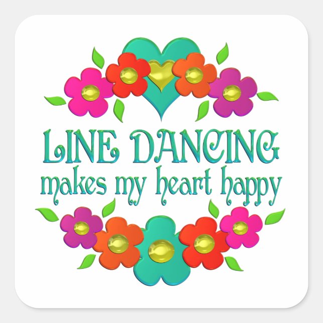 Line Dancing Heart Happy Quadratischer Aufkleber (Vorderseite)