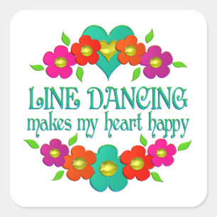 Line Dancing Heart Happy Quadratischer Aufkleber